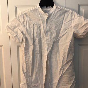 Selected Homme Short Sleeve Linen Shirt With Grandad Collar